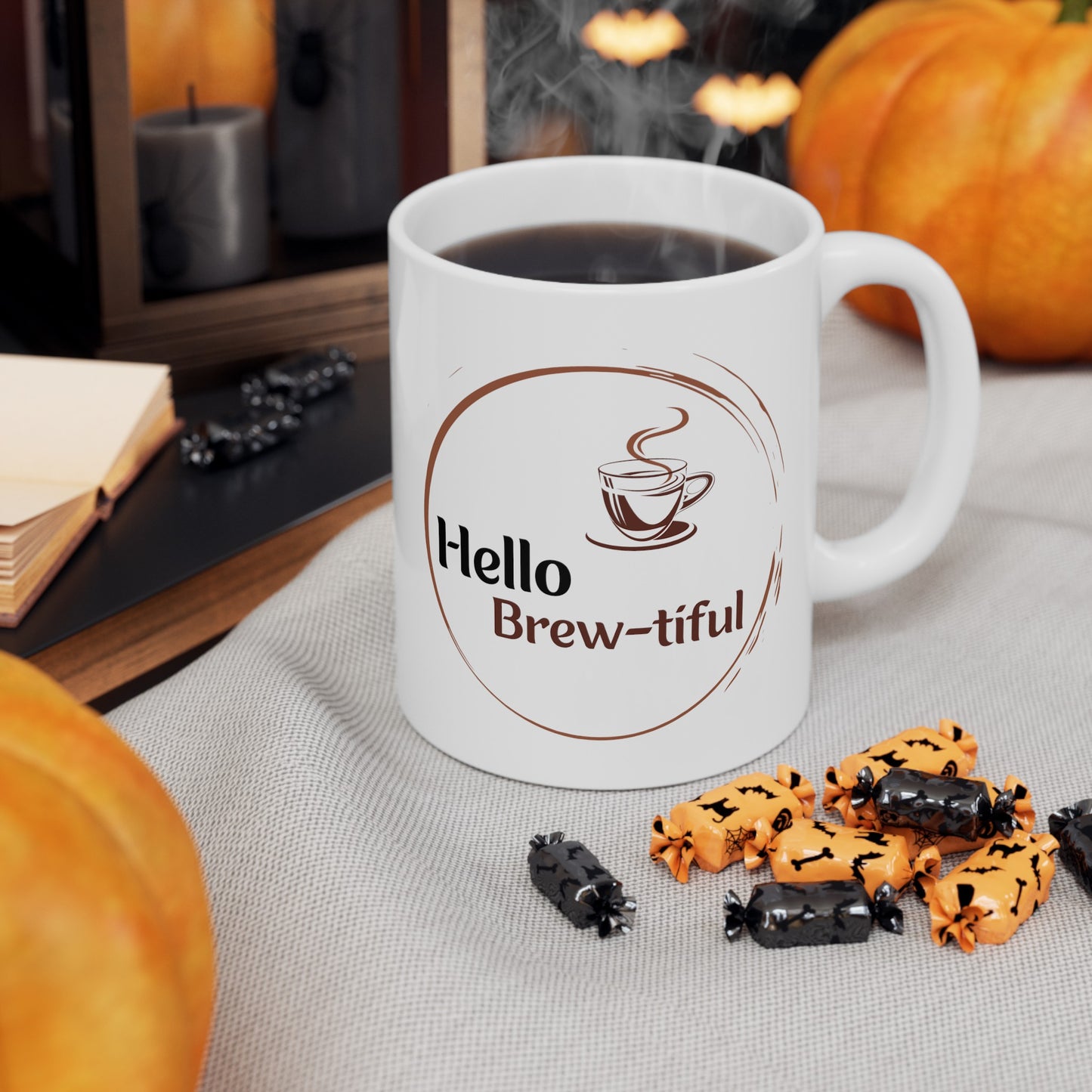 Funny Hello Brew-tiful White Mug, (11oz)