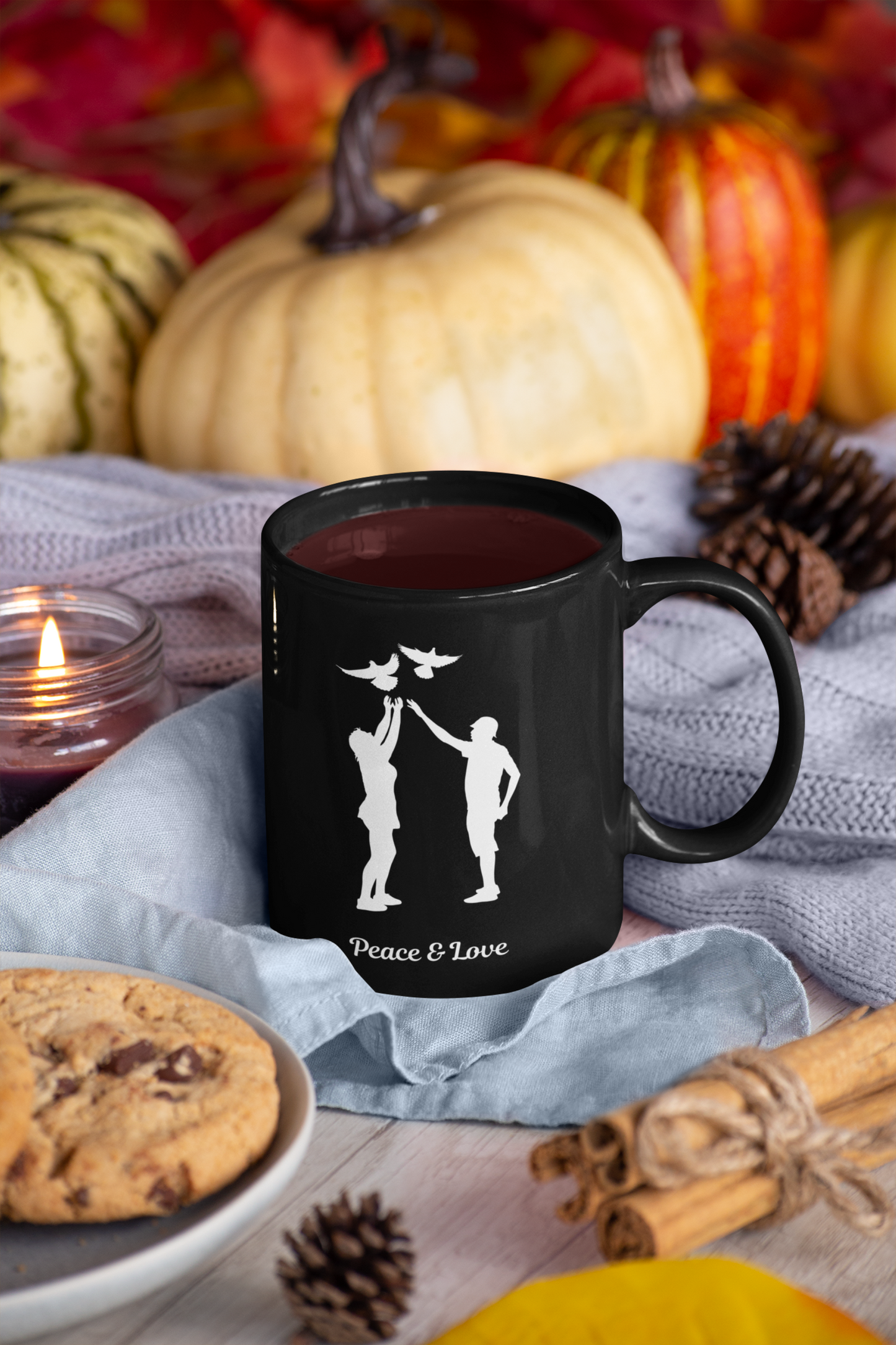 Peace & Love Black Mug, (11oz)