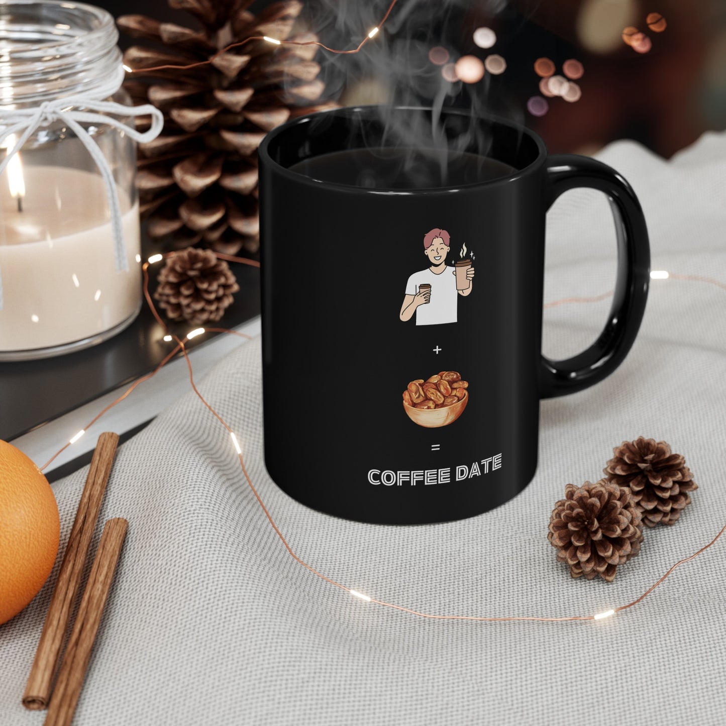 Funny Coffe Date Black Mug, (11oz)