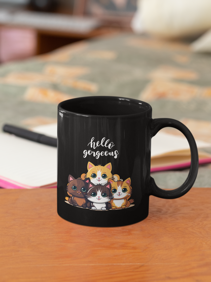 Hello Gorgeous Black Mug, (11oz)