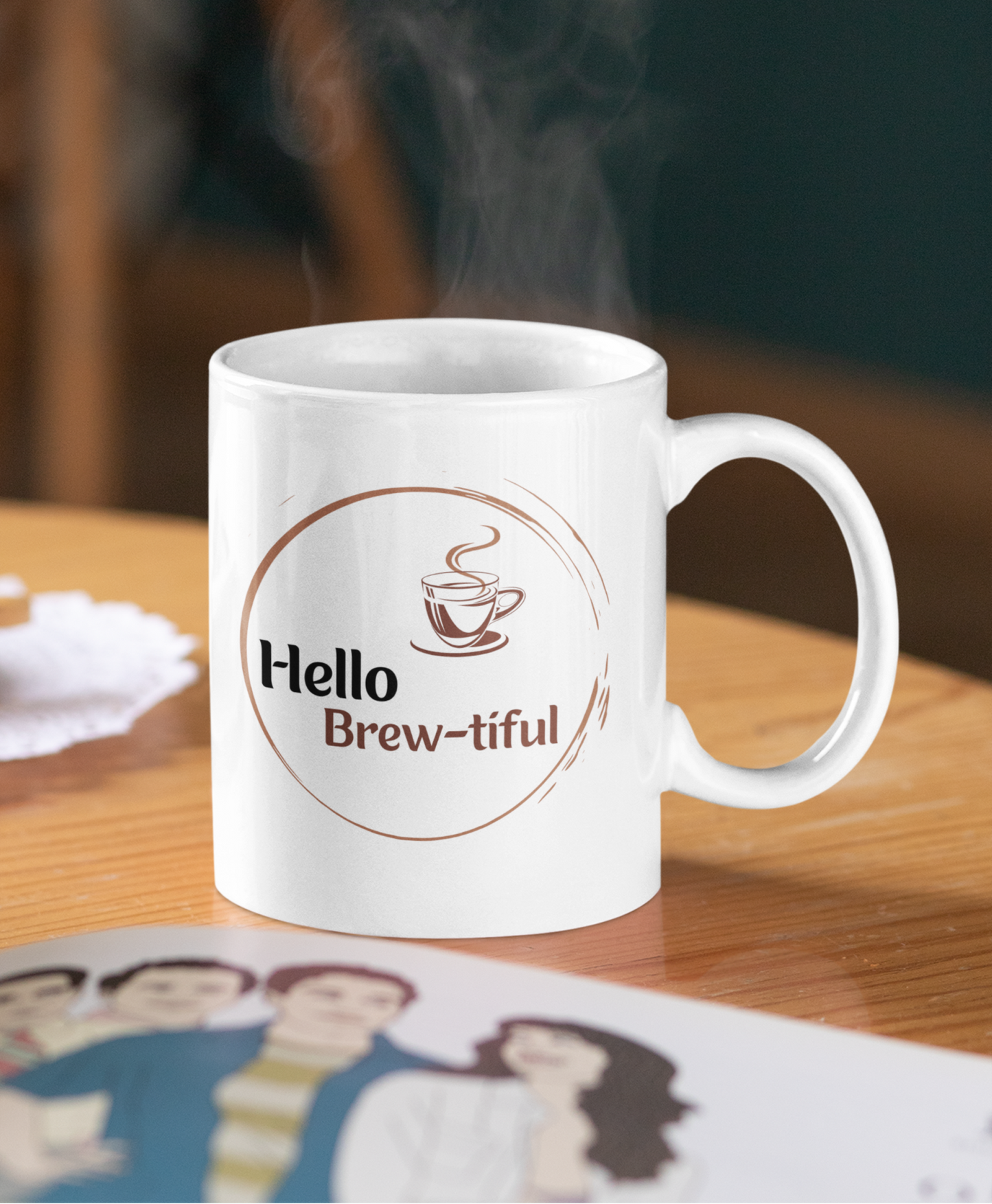 Funny Hello Brew-tiful White Mug, (11oz)