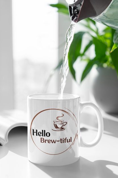 Funny Hello Brew-tiful White Mug, (11oz)