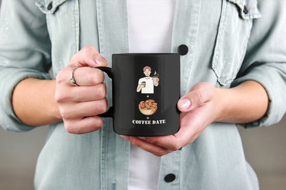 Funny Coffe Date Black Mug, (11oz)