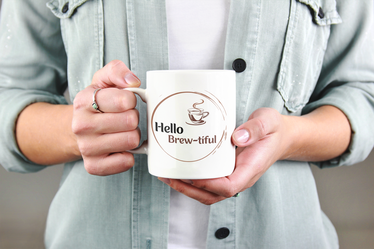 Funny Hello Brew-tiful White Mug, (11oz)