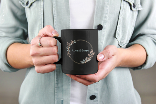 Love & Hope (1) Black Mug, (11oz)