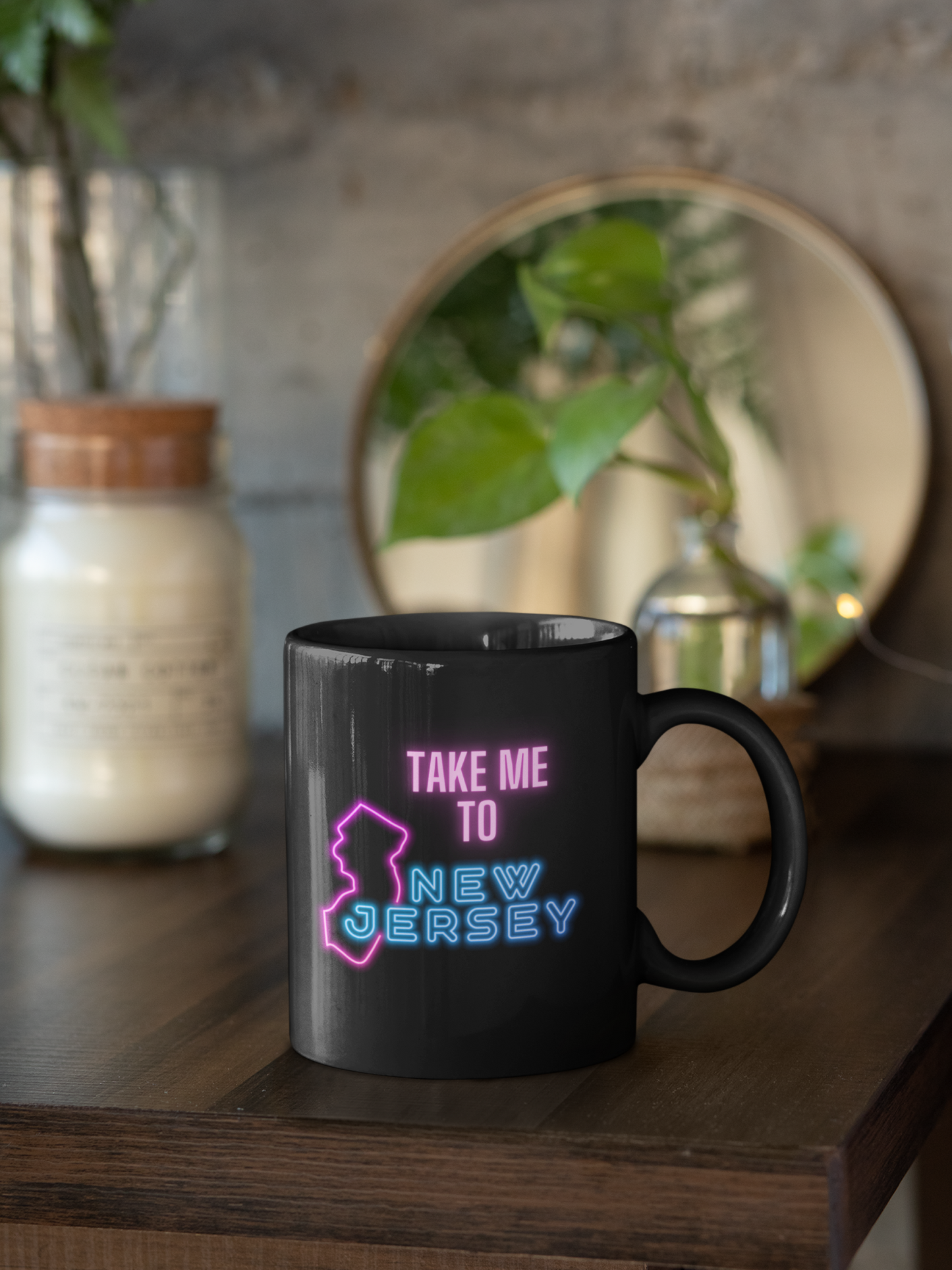 Take Me To New Jersey Black Mug, (11oz)