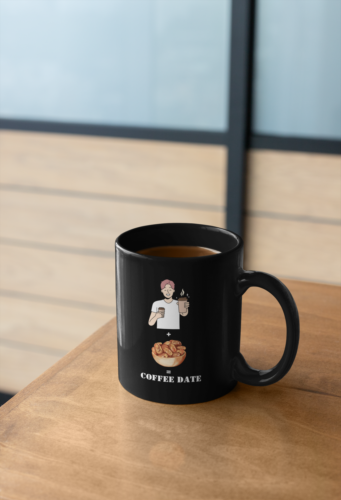 Funny Coffe Date Black Mug, (11oz)