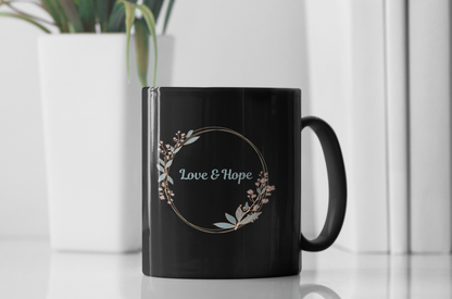 Love & Hope (1) Black Mug, (11oz)