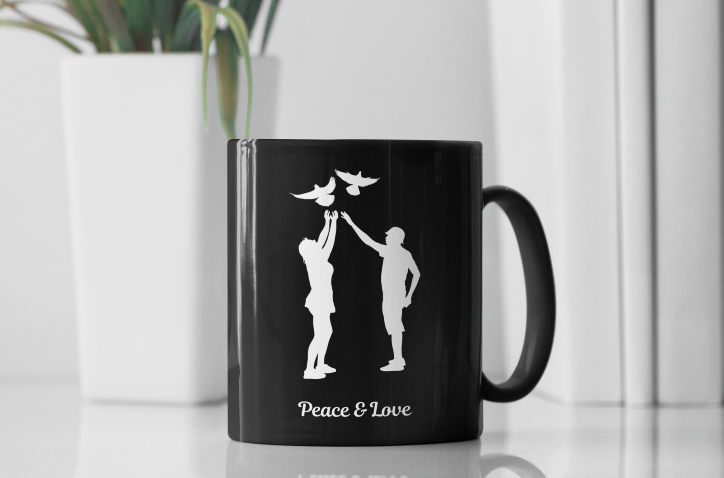 Peace & Love Black Mug, (11oz)