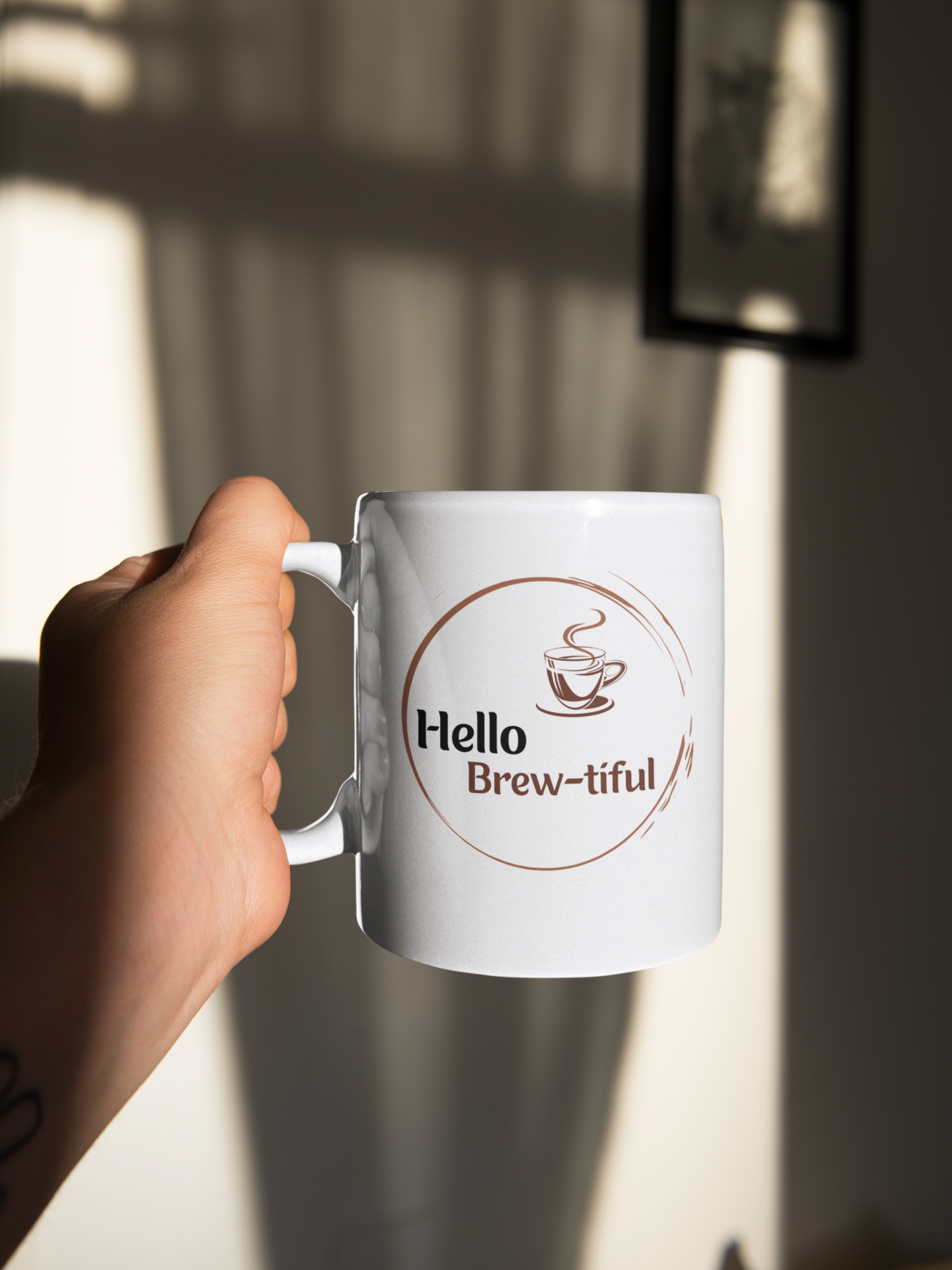 Funny Hello Brew-tiful White Mug, (11oz)