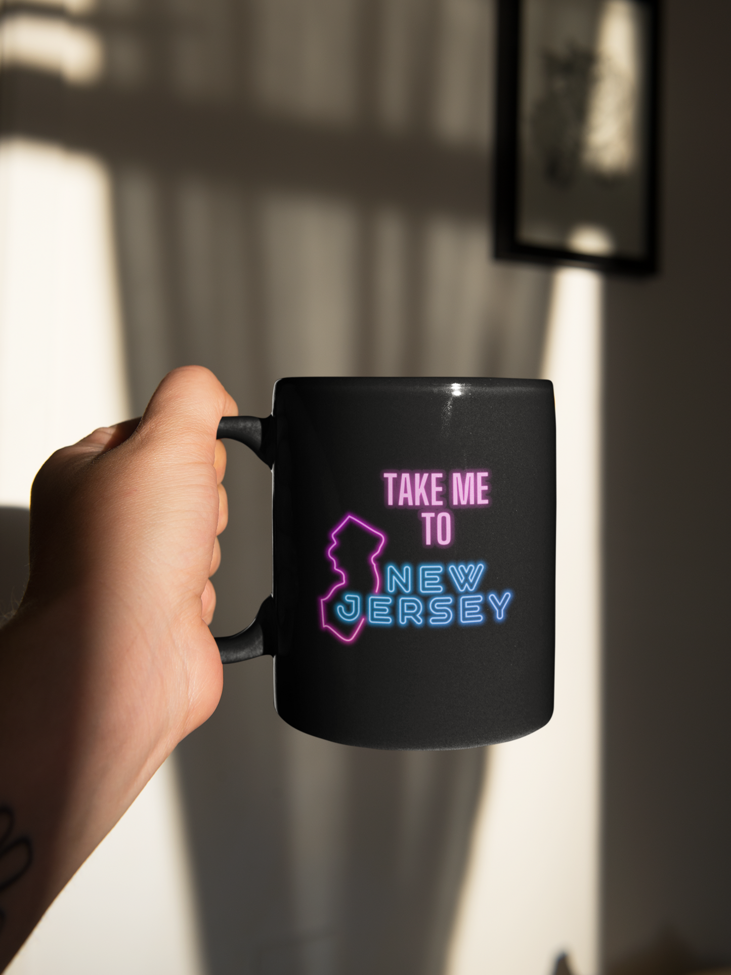 Take Me To New Jersey Black Mug, (11oz)