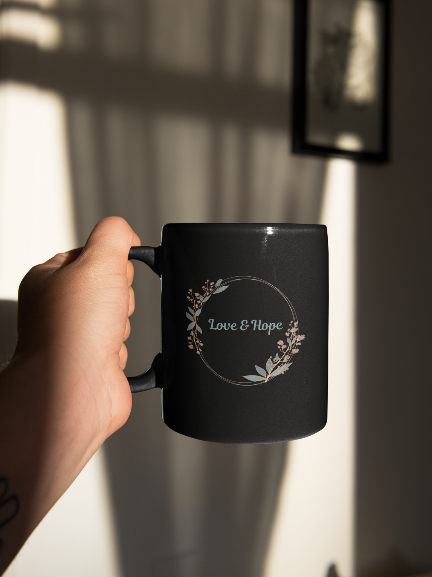 Love & Hope (1) Black Mug, (11oz)