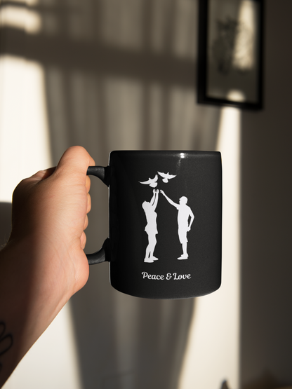 Peace & Love Black Mug, (11oz)