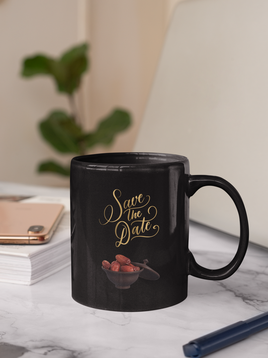 Funny Save The Date Date Black Mug, (11oz)