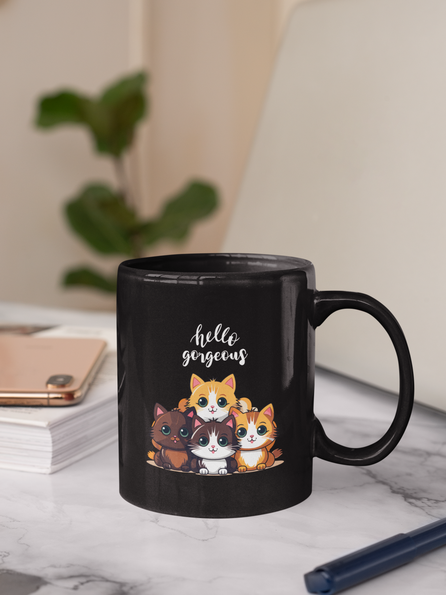 Hello Gorgeous Black Mug, (11oz)