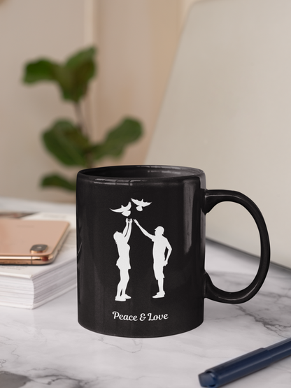 Peace & Love Black Mug, (11oz)